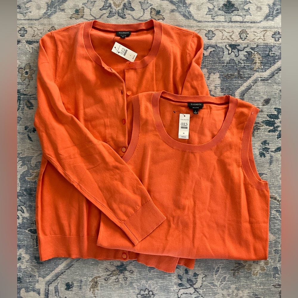 Talbots orange cotton shell and cardigan M/L NWT